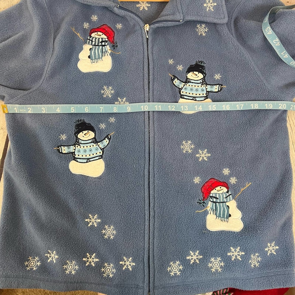 Holiday lodge by Northcrest Full Zip Embroidered Snowman Snowflake Fleece Jacket - Picture 7 of 7